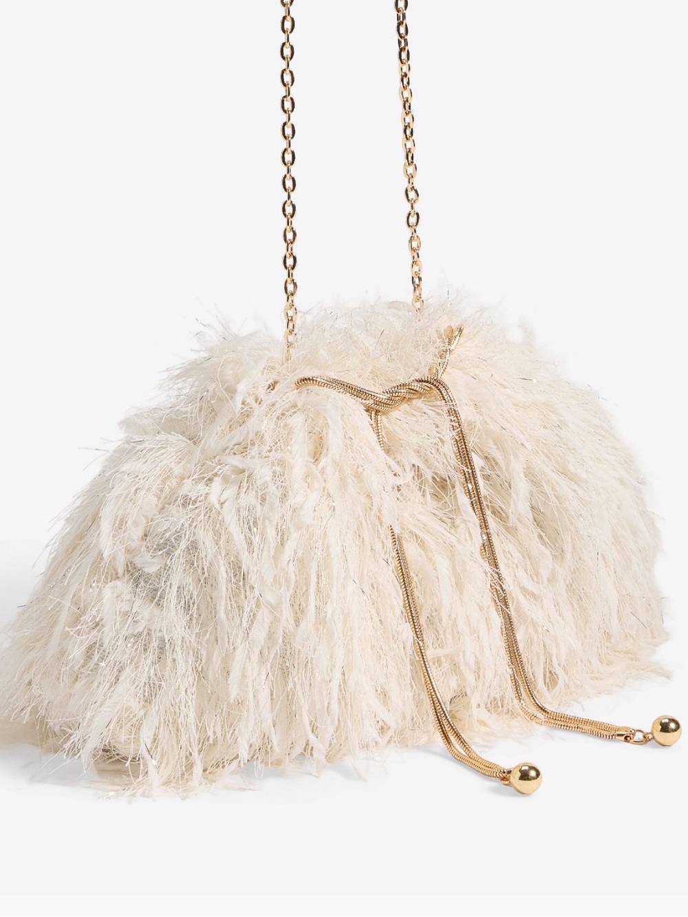Ivory Feather Drawstring Shoulder Bag
